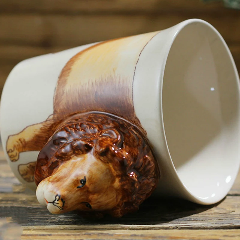 Кофейная кружка с объемным изображением Льва креативная керамическая чашка