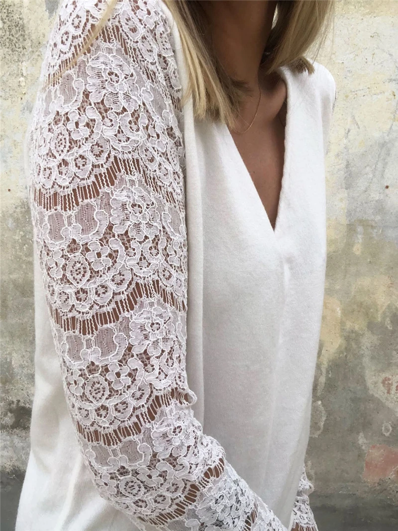 Pullover Women Autumn Winter Female Long Sleeve Lace sweater Korean Slim Pockets Sweater Knitted pullover Tops | Женская одежда