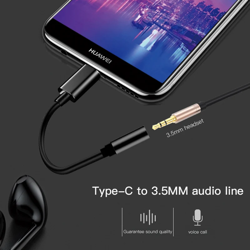 Type-C To 3.5mm Earphone Cable Adapter AUX Headphones for Huawei Mate 20 P30 Pro Xiaomi Mi 6 8 9 SE Audio | Мобильные телефоны и
