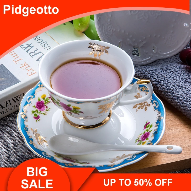 Кофейные чашки из фарфора фарфоровые чайные с белыми розами и блюдцами в