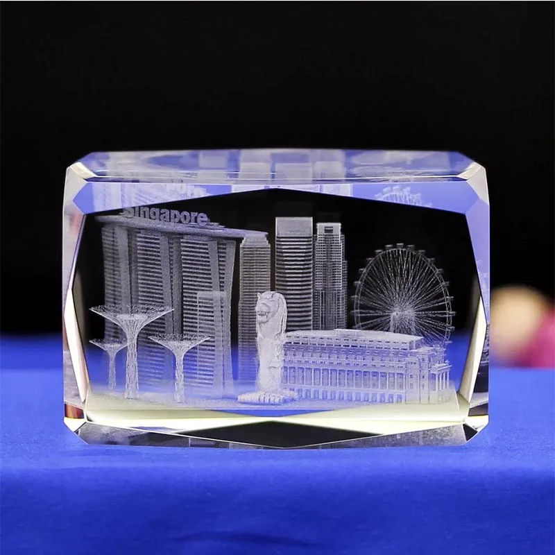 

Creative crystal inside carving craft gift laser carving Singapore building model crystal display piece tourist souvenir