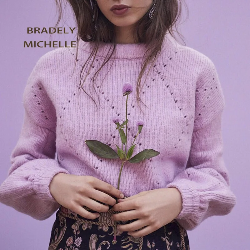 BRADELY MICHELLE Осень Зима теплые вязаные свитера для женщин 2018 круглый вырез длинный