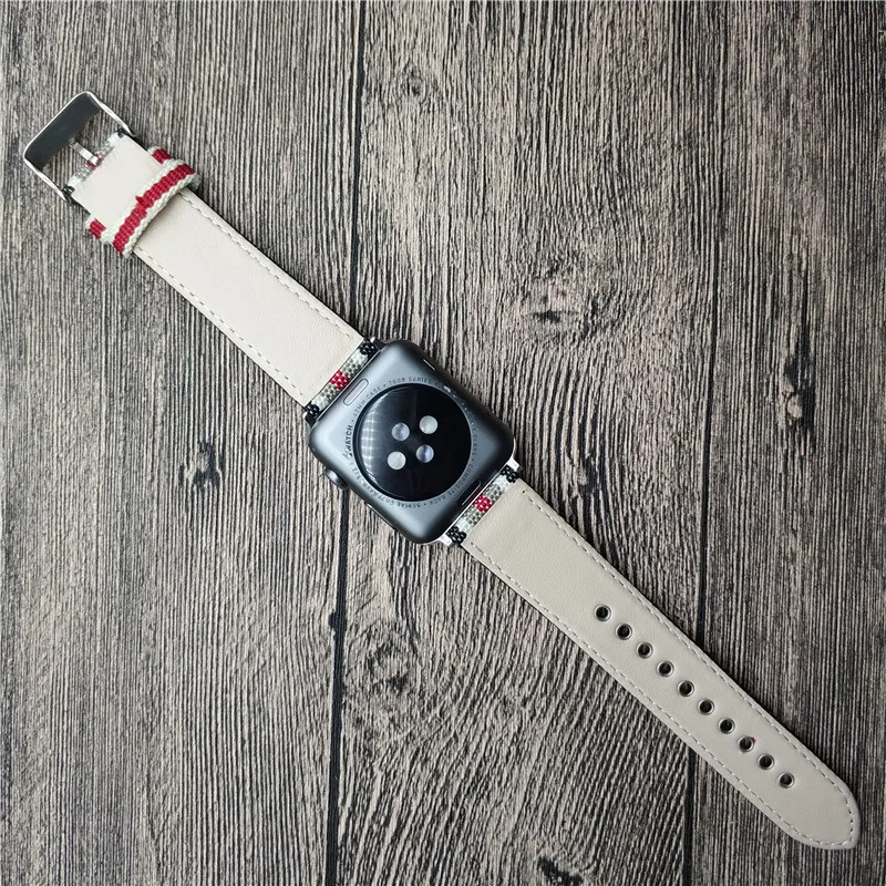 Ремешок для часов Apple Watch Series 4 полосатый нейлоновый + кожаный ремешок 1 2 3 наручный
