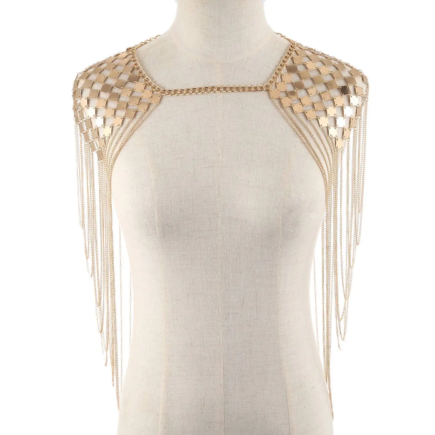 Vintage Punk Harness Bikini Body Link Epaulet Shoulder Chain Necklace Collar Dangling Tassel gold | Украшения и аксессуары
