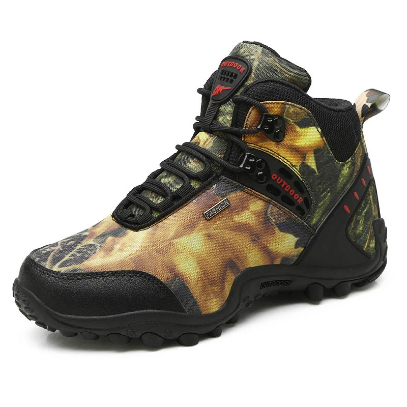 Bjakin Outdoor Men's Hiking Shoes Camouflage High Ankle Camping Sneakers Khaki Climbing Leather Military Tactical Boots Size 45 | Спорт и