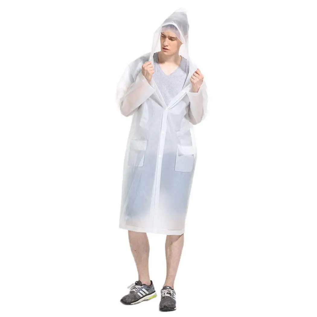 Женское длинное дождевик EVA Легкий рукав с капюшоном карманы капюшон для