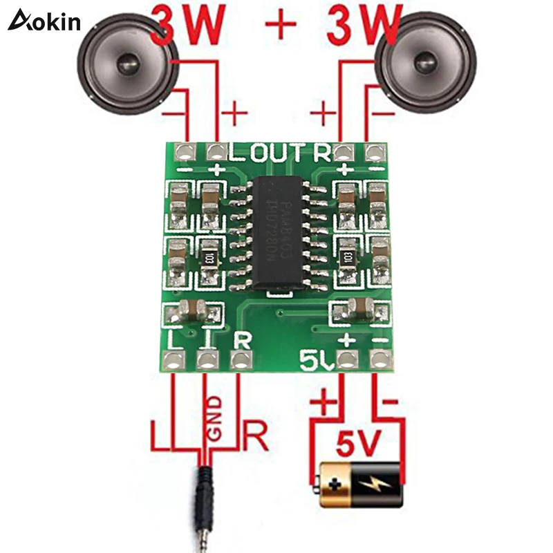 

Aokin PAM8403 Amplifier Module Board Mini PAM8403 2x3W Digital Audio Speaker Sound Amplifier Board Module USB Power Supply