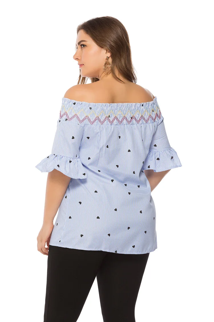 

COCOEPPS 2019 Summer Women's t shirt Casual Short Sleeved Sexy Loose Frills Shoulder Party Shirts Striped Ruffle Tops tshirt