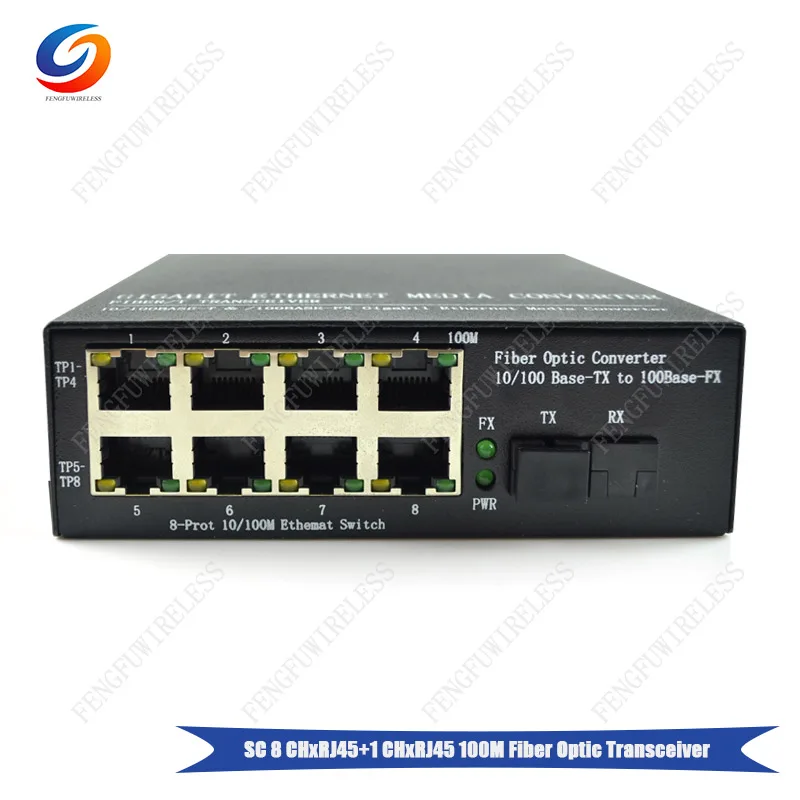 1 пара HTB3100 + 8 портов 1000 базовый оптический медиаконвертер RJ45 erternet переключатель