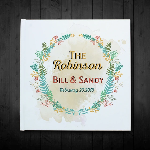 

Customized White Wedding Guest Book Alternative,Colorful Wreath Bride Groom's Name Date,Personalized White Wedding Guest Book