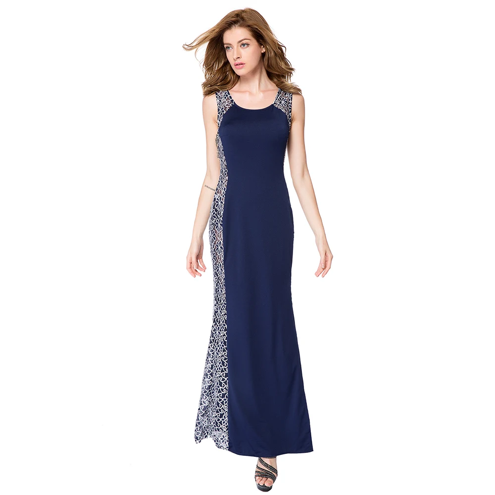 ZAFUL Stylish Round Collar Floral Print Splicing Furcal Sleeveless Women's Maxi Dress Evening Party On Sale | Женская одежда