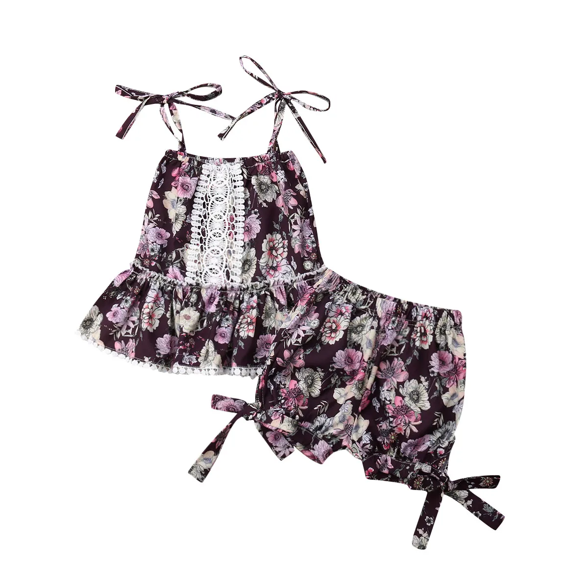 

2019 Summer Toddler Baby Girl Clothe Flower lace Top+Shorts harness set Outfit Sunsuit Size 2-6Y