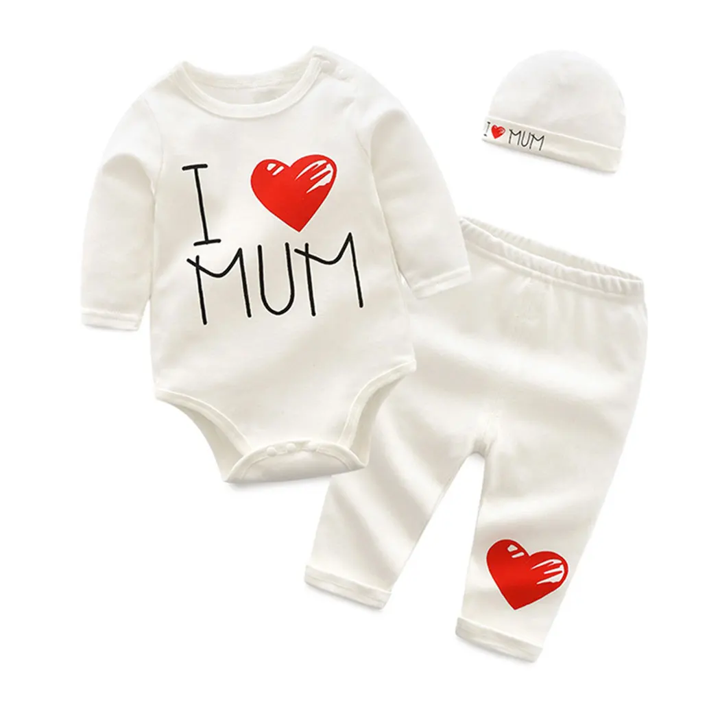 3pcs Set I Love Mom And Dad Baby Newborn Toddler Bodysuits Children Long Sleeve Cotton Clothes | Детская одежда и обувь