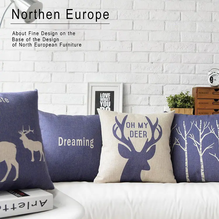 Letter Linen Pillow Case Cushion Hglegywnordic Reindeer Elk Animal Soft Room Gifts Single Sides Printing 18&quot | Дом и сад