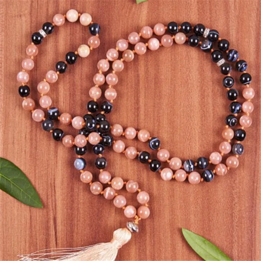 Handmademm Sunstone gules ленточки 108 цепочки и ожерелья Благослови e мала-Йога счастливый
