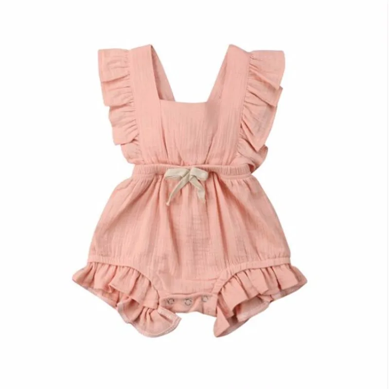 Детский однотонный комбинезон LILIGIRL для новорожденных девочек с оборками