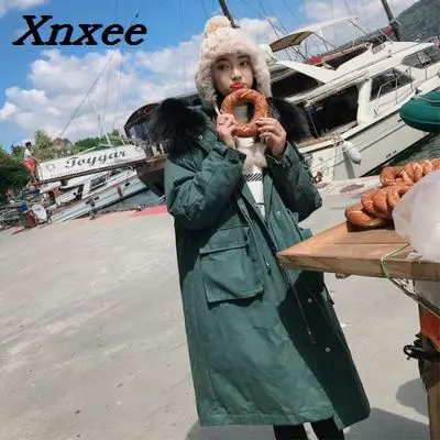 Winter women thicken cotton down long coat with hooded fur collar warm female overcoat loose jacket coat casual outwear parkas