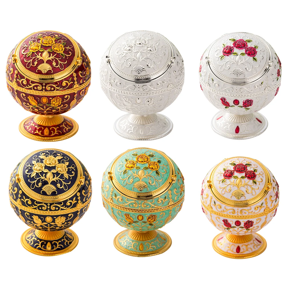 Vintage Zinc Alloy Flower Pattern Globe Cigarette Ashtray with Lid Home Decor Household Ashtrays | Дом и сад