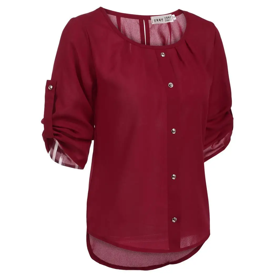 Fashion Women Lady Loose 3/4 Sleeve Casual Blouse Shirt Tops Spring Autumn Pullover Button Solid Regular Round Collar |
