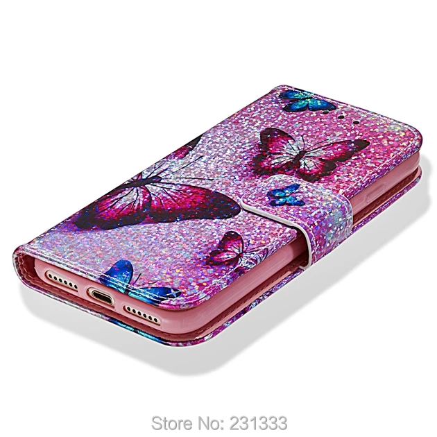 Блестящий кожаный чехол кошелек с блестками для Iphone X XS MAX XR 8 7 PLUS 6 6S Star Butterfly Panda