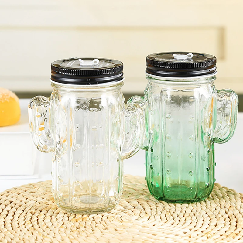 Creative Cactus Style Water bottles Transparent Jucier glasses Milk bottle with a straw Big size Handy Bottles | Дом и сад