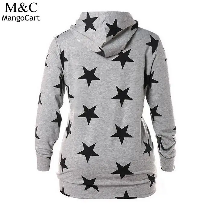 Women Casual Long Sleeve Hooded Loose Sweatshirt Sleeves Pentagram Print Autumn Spring Gray | Женская одежда