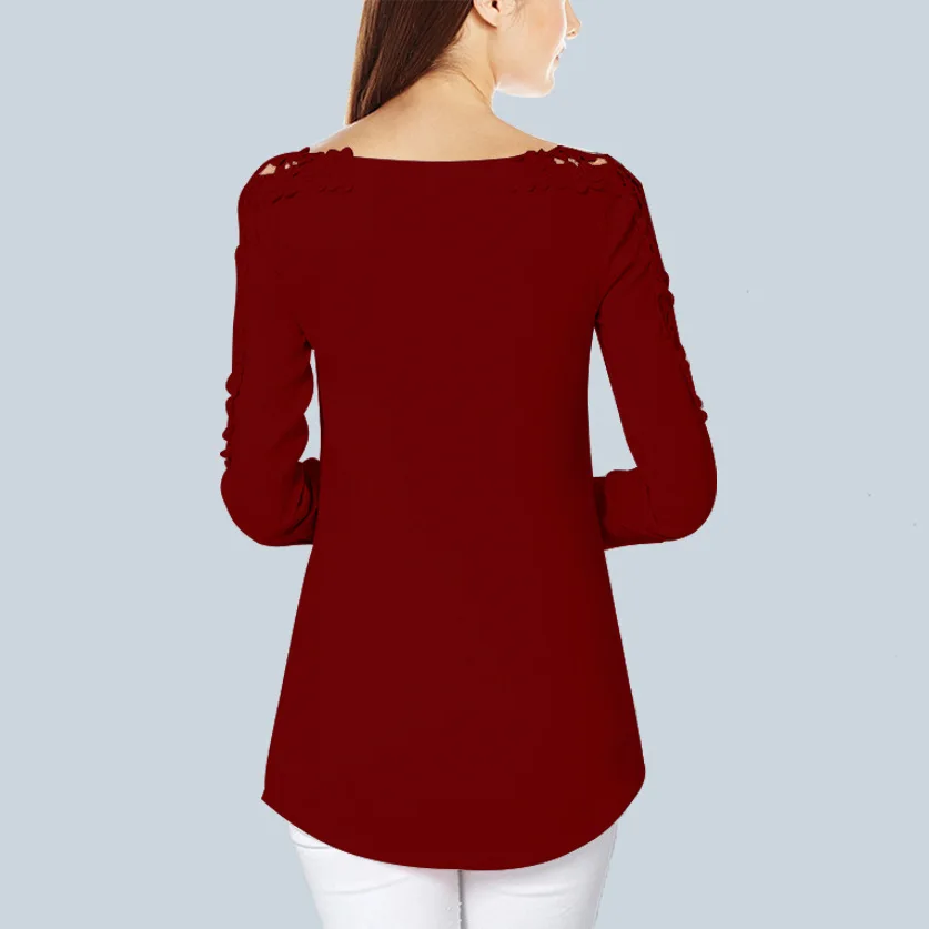 DAYIFUN Womens Tops and Blouses 2020 Patchwork Lace Chiffon Blouse Women Hollow Out Long Sleeve Shirt Ladies 7254 | Женская одежда