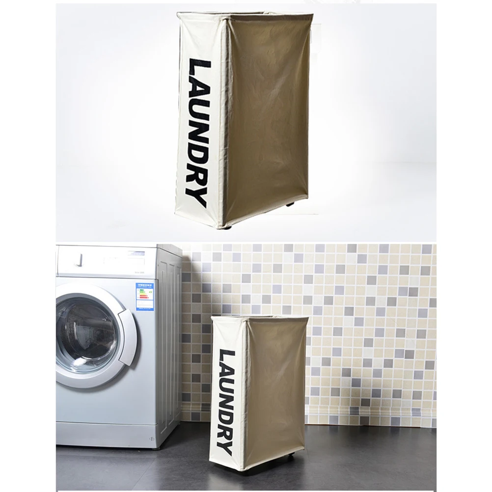 Складная Большая корзина для одежды стирки холст белья с колесами (кремово-белый)