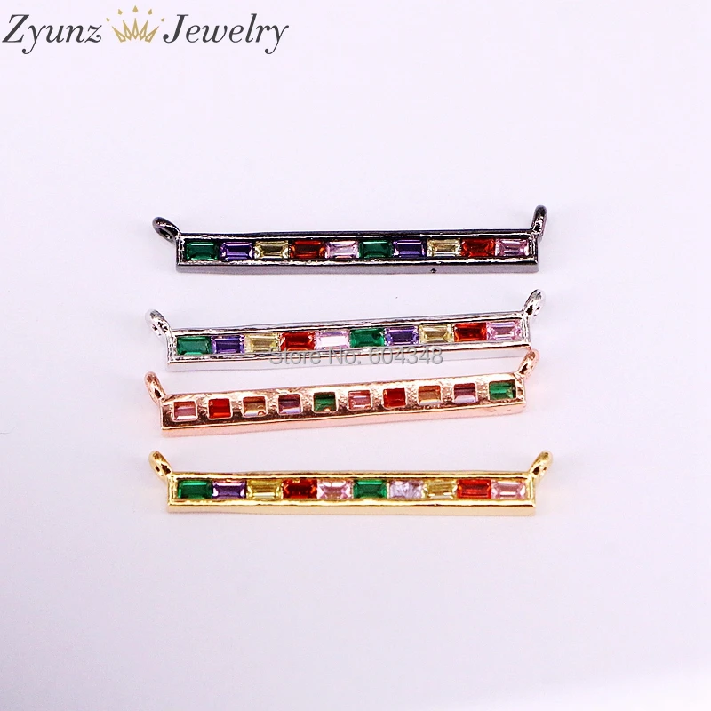 10PCS ZYZ338-0367 New Jewelry Rainbow Bar Pendant with Chain Necklace Micro Paved Tiny CZ Crystal | Украшения и аксессуары