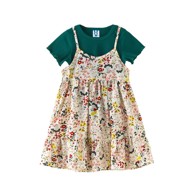 Little Girls Dress Suits 2 pieces 4 5 6 8 10 years Sweet Floral Print Chiffon Sundress Summer Holiday Beach Wear Kids Clothes | Детская