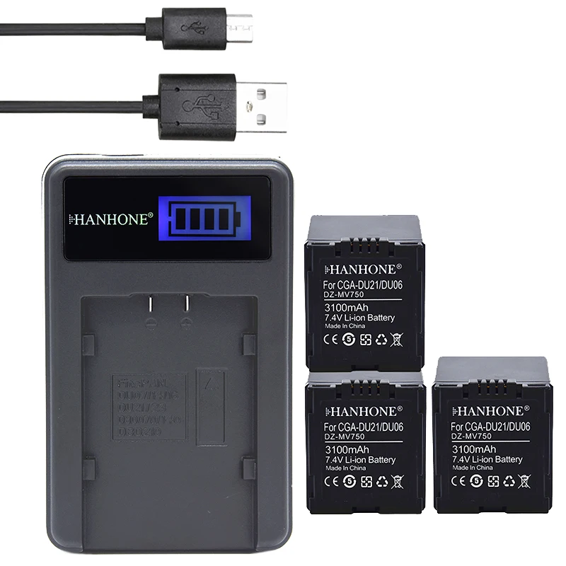 3 шт. 3100 мАч CGA DU21 DU06 CGADU21 батарея + ЖК зарядное устройство для Panasonic CGR GS408 GS500 GS400 MX500