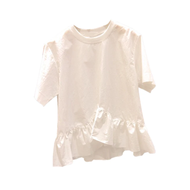 SuperAen Новая Летняя женская футболка Дикий хлопок Повседневный корейский стиль футболка женский, с круглым вырезом Ruffled с короткими рукавами Топы