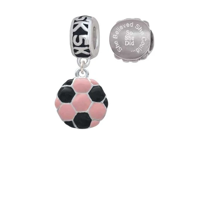 2-D Pink Soccer ball 5K Run She Believed Could Charm Beads (Set of 2) |