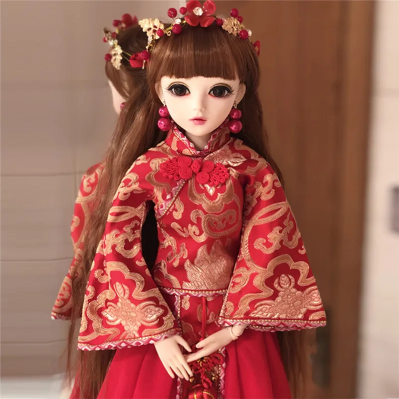 Кукла 1/3 BJD с красным китайским свадебным платьем кукла для макияжа 60 см