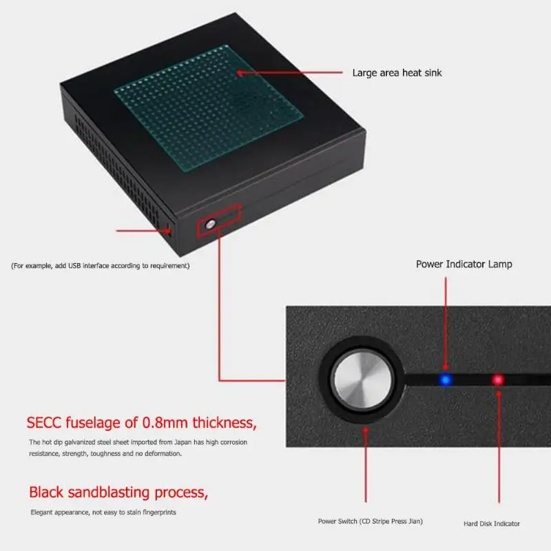 E T3 Mini ITX чехол Ультратонкий 0 8 мм SECC настольный компьютер ПК Шасси Поддержка