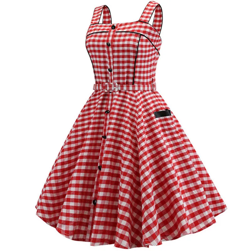 Клетчатое летнее платье с принтом женское винтажное сексуальное без рукавов на