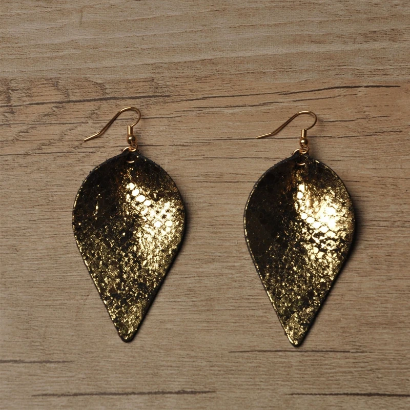 Новинка 2019 женские кожаные серьги капельки с листьями висячие гвоздики в стиле
