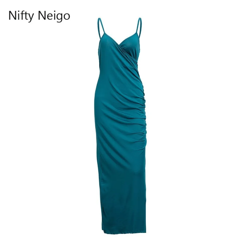 Nifty Neigo Harajuku женские футболки Империя Спагетти ремень Сплит Макси платье Летнее