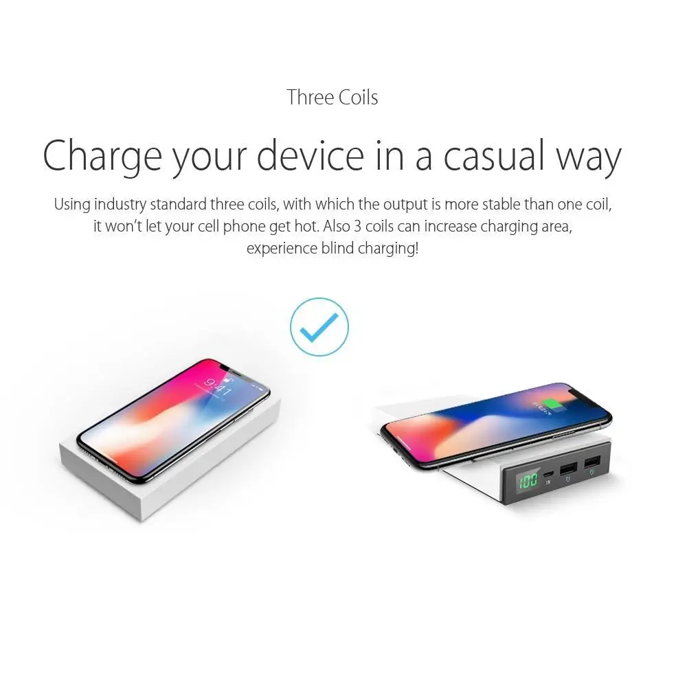 Vinsic 12000 mAh power Bank Qi Беспроводной внешний блок питания аккумулятор Poverbank зарядное