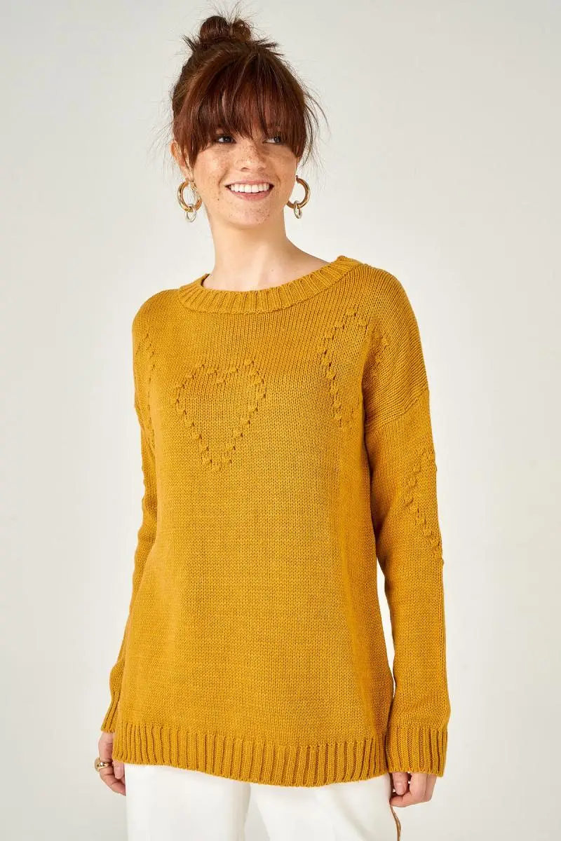 Boutiquen Women Mustard Fronting Heart Sweater MM-24 |