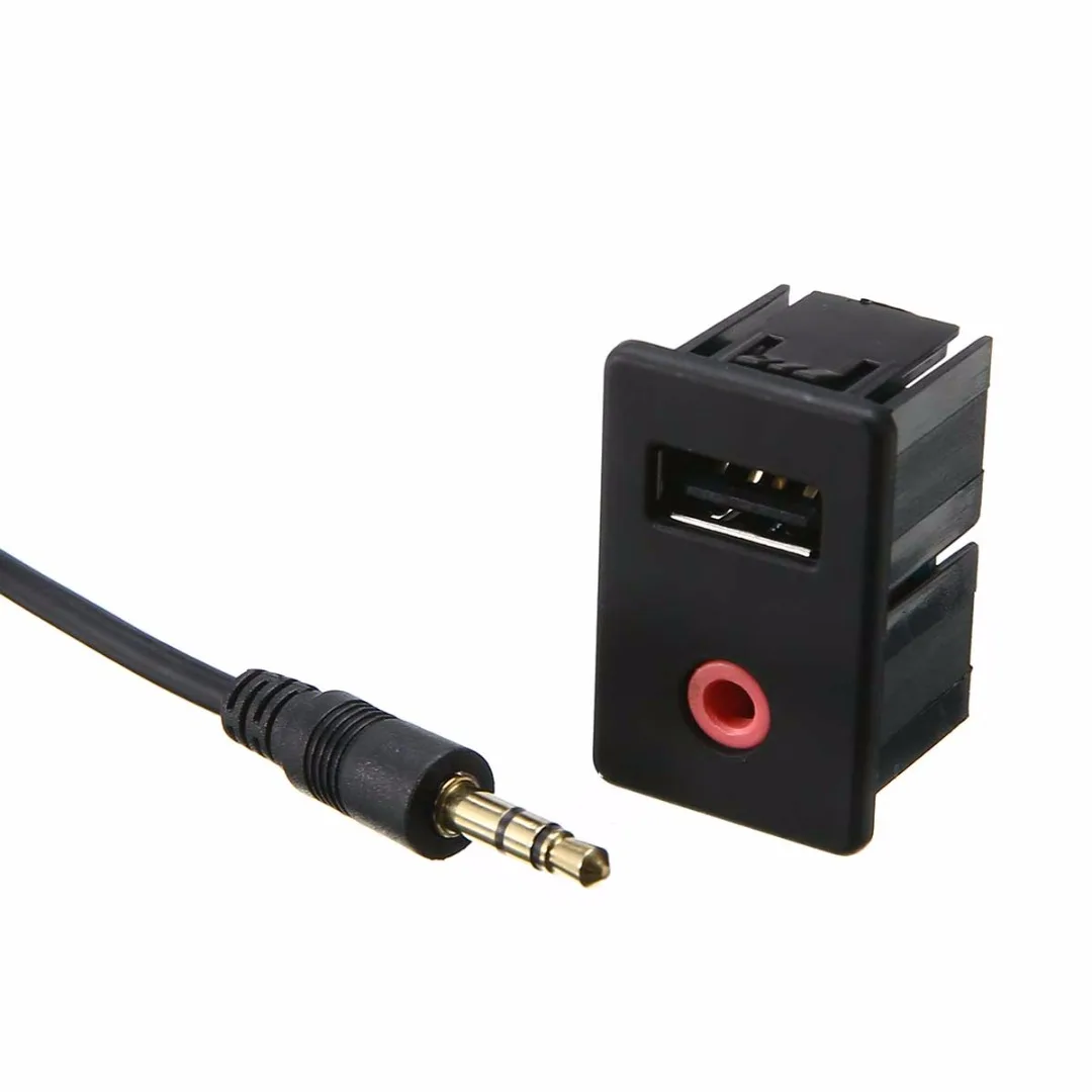 

Car 3.5mm AUX Headphone Adapter FLUSH FEMALE USB to MALE USB MALE Mount Audio Modification Panel Input Adapter Kit
