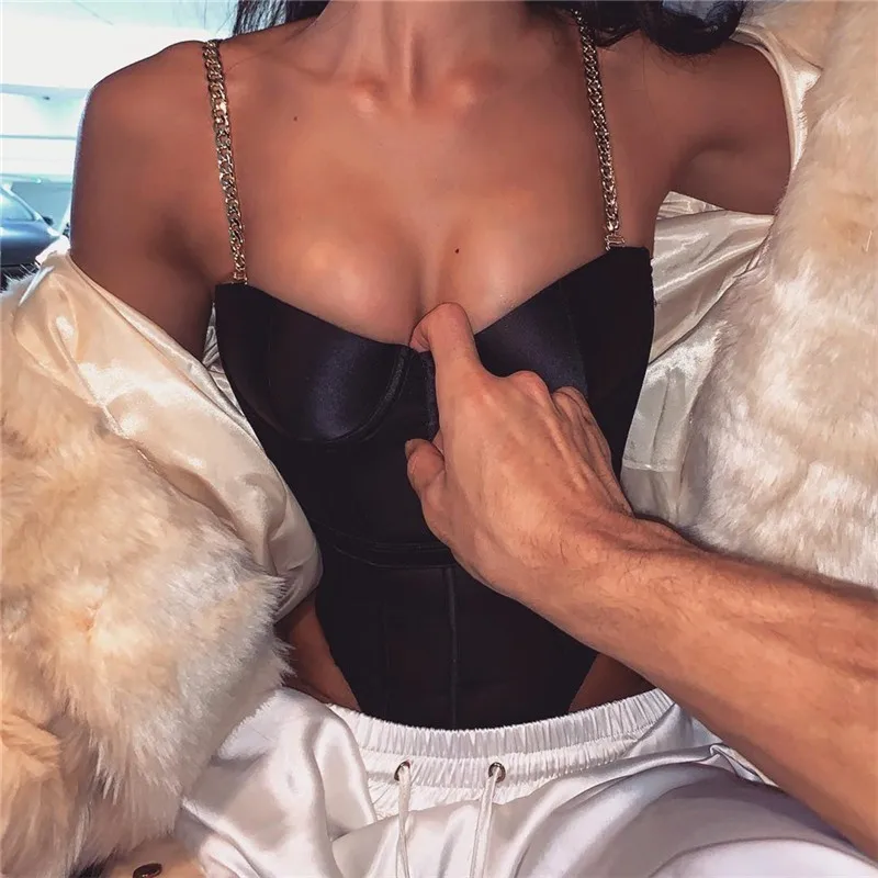 Фото Women Sexy Black Backless Bodysuit Metal Chain Halter Bodycon Bodysuits 2019 Summer body feminino Romper Jumpsuits Женская одежда Women Sexy Black Backless Bodysuit Metal Chain Halter Bodycon Bodysuits 2019 Summer body feminino Romper Jumpsuits Женская одежда