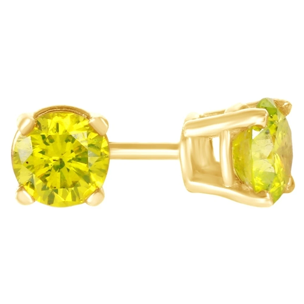 1 карат желтый натуральный бриллиантовый солитер серьги гвоздики в 14 к желтое