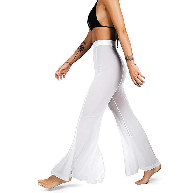 Сексуальные женские расклешенные брюки в сеточку прозрачные купальники|Легинсы|