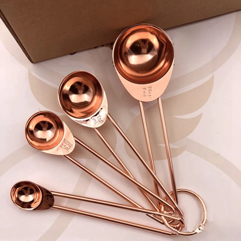 Розовое золото из нержавеющей стали мерные чашки и набор ложек для выпечки торта