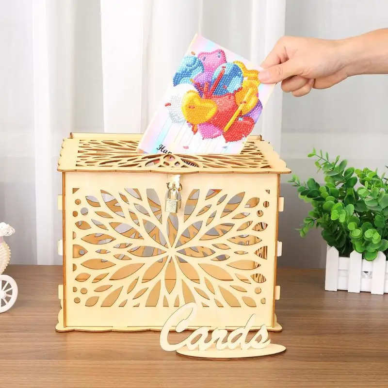 Полый резной деревянный DIY Свадебный декор принадлежности для Карт Коробка денег