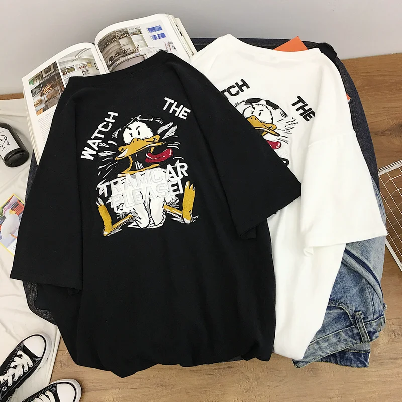 Женская хлопковая Футболка с единорогом Tumblr Свободная трикотажная футболка