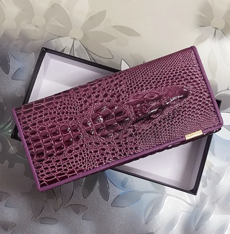 Новый роскошный длинный клатч из 2019 натуральной кожи с 3D тиснением аллигатора