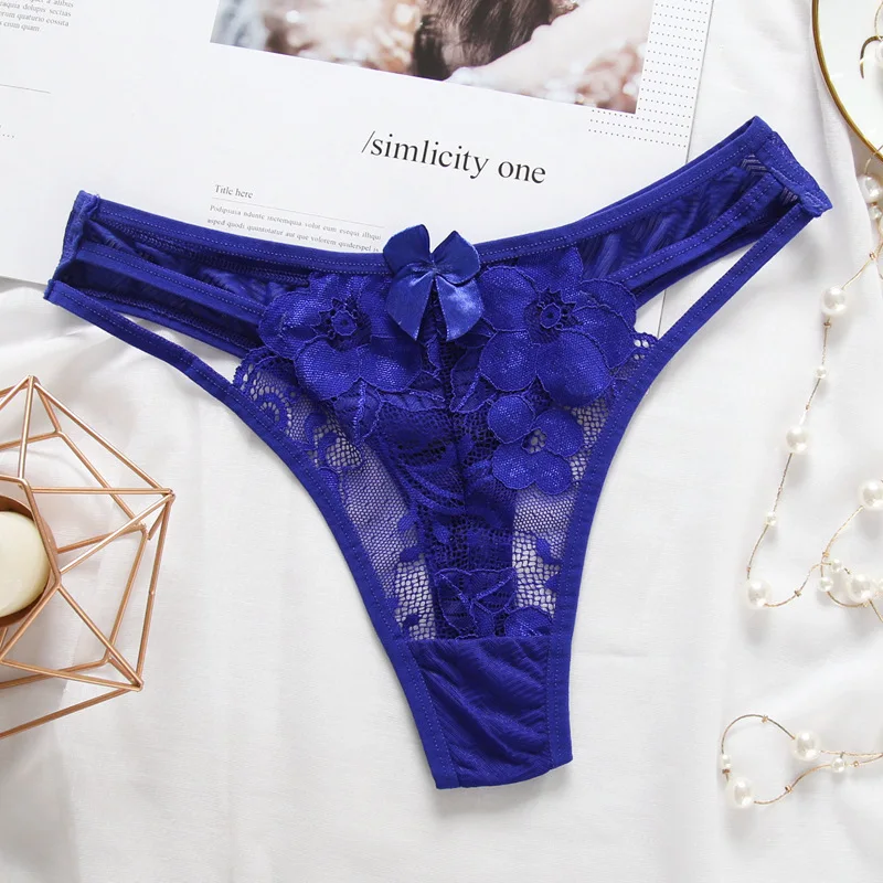 AIIOU Sexy Bikini Underwear Women Thong Lace Floral Flowers Embroidery Low Waist Intimates Erotic Bandages Panties Underwear