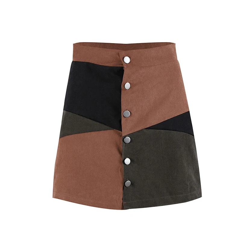 

Suede Women Skirt Fashion Patchwork Vintage Short Skirt Summer Spring High Waist Casual Skirts For Women